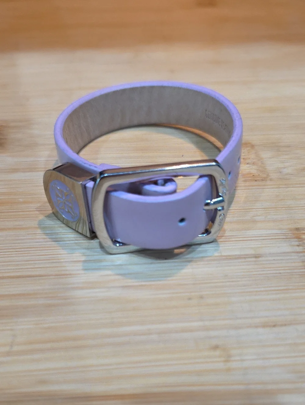 Rustic Cuff Lavender Leather Bracelet with Decorative Emblem